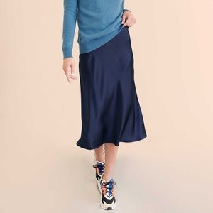 Quince 100% Silk Midi Skirt in Navy